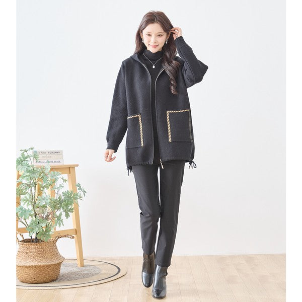 【M〜L】異素材パッチワークフーディカーディガン｜軽量あったか・大人カジュアル・TRUBE・N25-161A