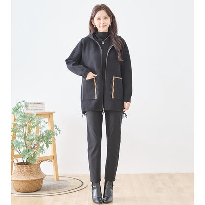 【M〜L】異素材パッチワークフーディカーディガン｜軽量あったか・大人カジュアル・TRUBE・N25-161A