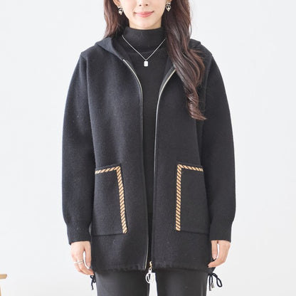 【M〜L】異素材パッチワークフーディカーディガン｜軽量あったか・大人カジュアル・TRUBE・N25-161A