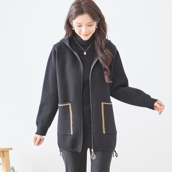 【M〜L】異素材パッチワークフーディカーディガン｜軽量あったか・大人カジュアル・TRUBE・N25-161A