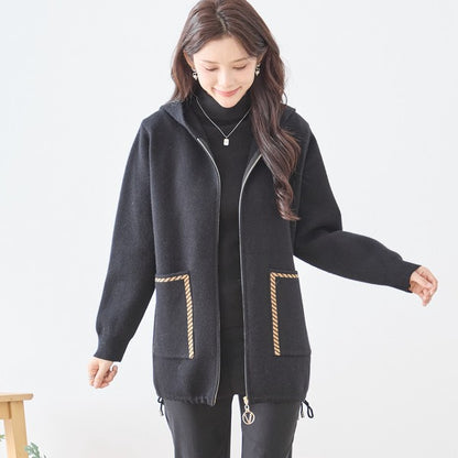 【M〜L】異素材パッチワークフーディカーディガン｜軽量あったか・大人カジュアル・TRUBE・N25-161A