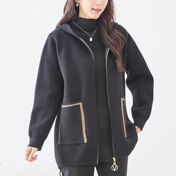 【M〜L】異素材パッチワークフーディカーディガン｜軽量あったか・大人カジュアル・TRUBE・N25-161A