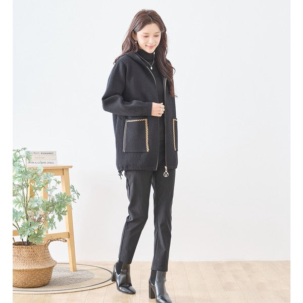 【M〜L】異素材パッチワークフーディカーディガン｜軽量あったか・大人カジュアル・TRUBE・N25-161A