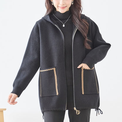 【M〜L】異素材パッチワークフーディカーディガン｜軽量あったか・大人カジュアル・TRUBE・N25-161A