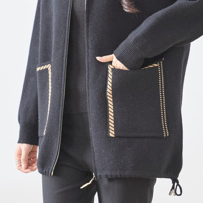 【M〜L】異素材パッチワークフーディカーディガン｜軽量あったか・大人カジュアル・TRUBE・N25-161A