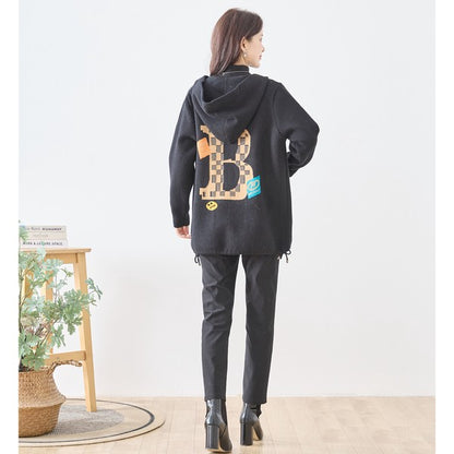 【M〜L】異素材パッチワークフーディカーディガン｜軽量あったか・大人カジュアル・TRUBE・N25-161A