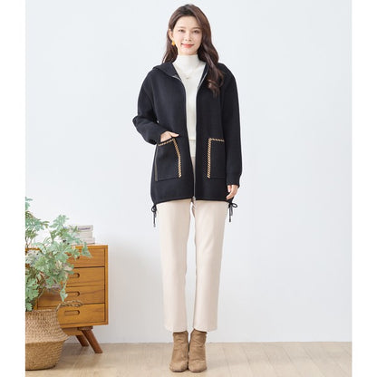 【M〜L】異素材パッチワークフーディカーディガン｜軽量あったか・大人カジュアル・TRUBE・N25-161A