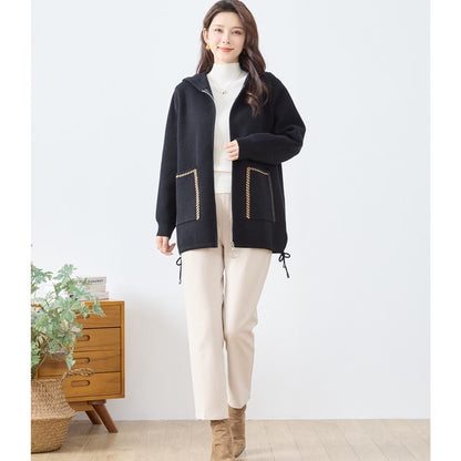 【M〜L】異素材パッチワークフーディカーディガン｜軽量あったか・大人カジュアル・TRUBE・N25-161A