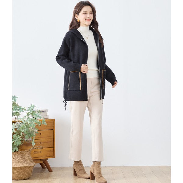 【M〜L】異素材パッチワークフーディカーディガン｜軽量あったか・大人カジュアル・TRUBE・N25-161A