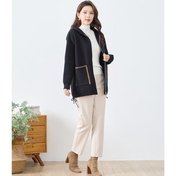 【M〜L】異素材パッチワークフーディカーディガン｜軽量あったか・大人カジュアル・TRUBE・N25-161A