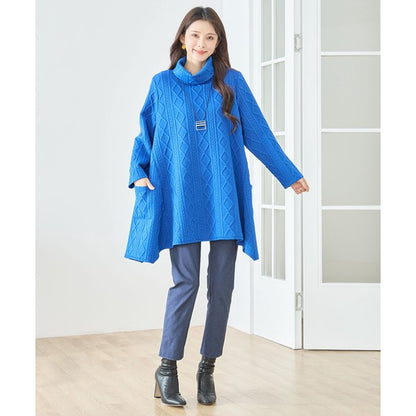 【L〜LL】立体ジャガードタートルネックAラインチュニック｜ゆったり体型カバー・大人上品・TRUBE・N83-238