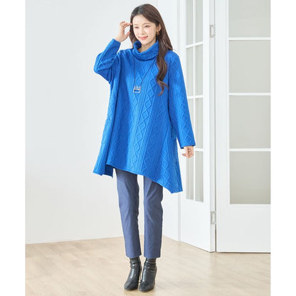 【L〜LL】立体ジャガードタートルネックAラインチュニック｜ゆったり体型カバー・大人上品・TRUBE・N83-238