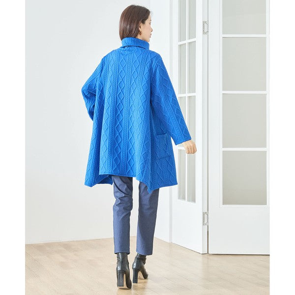 【L〜LL】立体ジャガードタートルネックAラインチュニック｜ゆったり体型カバー・大人上品・TRUBE・N83-238