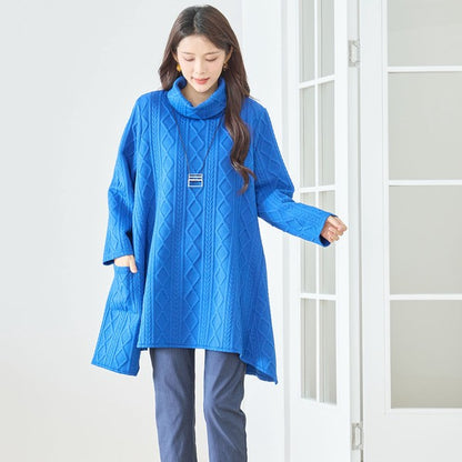 【L〜LL】立体ジャガードタートルネックAラインチュニック｜ゆったり体型カバー・大人上品・TRUBE・N83-238