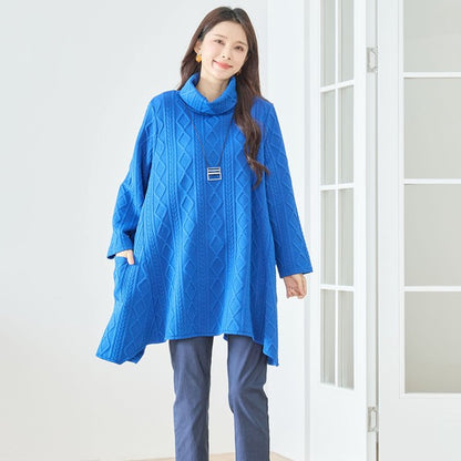 【L〜LL】立体ジャガードタートルネックAラインチュニック｜ゆったり体型カバー・大人上品・TRUBE・N83-238