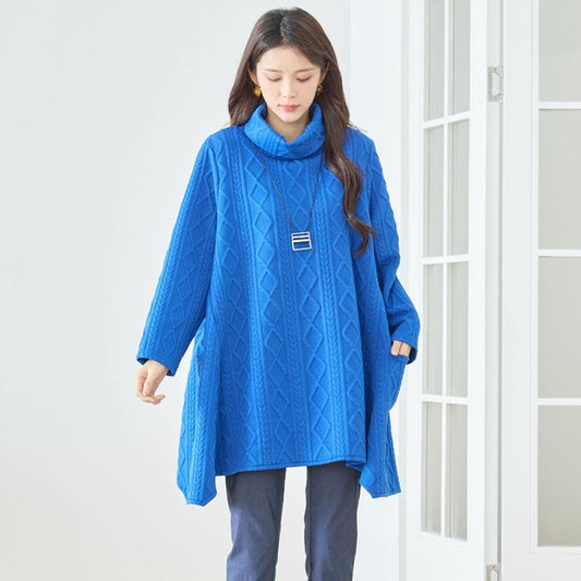 【L〜LL】立体ジャガードタートルネックAラインチュニック｜ゆったり体型カバー・大人上品・TRUBE・N83-238