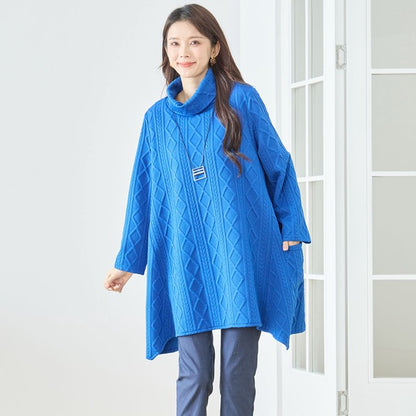 【L〜LL】立体ジャガードタートルネックAラインチュニック｜ゆったり体型カバー・大人上品・TRUBE・N83-238