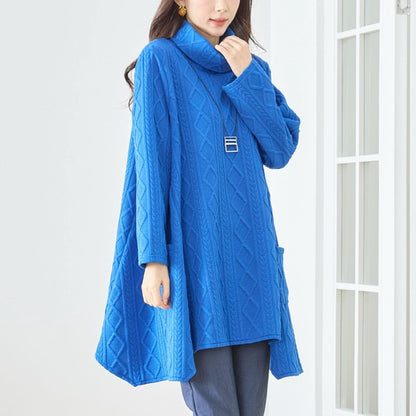 【L〜LL】立体ジャガードタートルネックAラインチュニック｜ゆったり体型カバー・大人上品・TRUBE・N83-238
