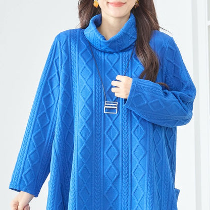 【L〜LL】立体ジャガードタートルネックAラインチュニック｜ゆったり体型カバー・大人上品・TRUBE・N83-238