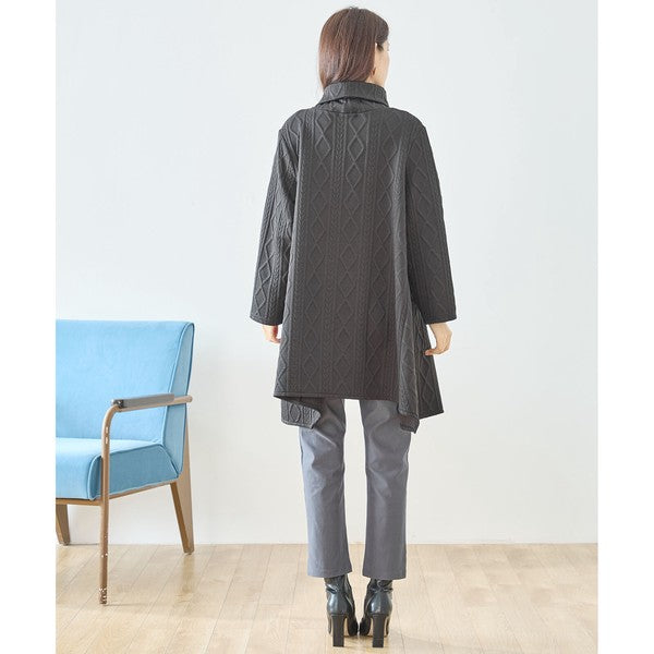 【L〜LL】立体ジャガードタートルネックAラインチュニック｜ゆったり体型カバー・大人上品・TRUBE・N83-238