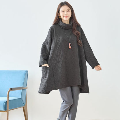 【L〜LL】立体ジャガードタートルネックAラインチュニック｜ゆったり体型カバー・大人上品・TRUBE・N83-238