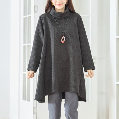 【L〜LL】立体ジャガードタートルネックAラインチュニック｜ゆったり体型カバー・大人上品・TRUBE・N83-238