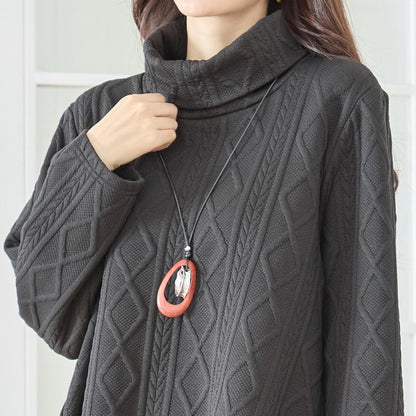 【L〜LL】立体ジャガードタートルネックAラインチュニック｜ゆったり体型カバー・大人上品・TRUBE・N83-238