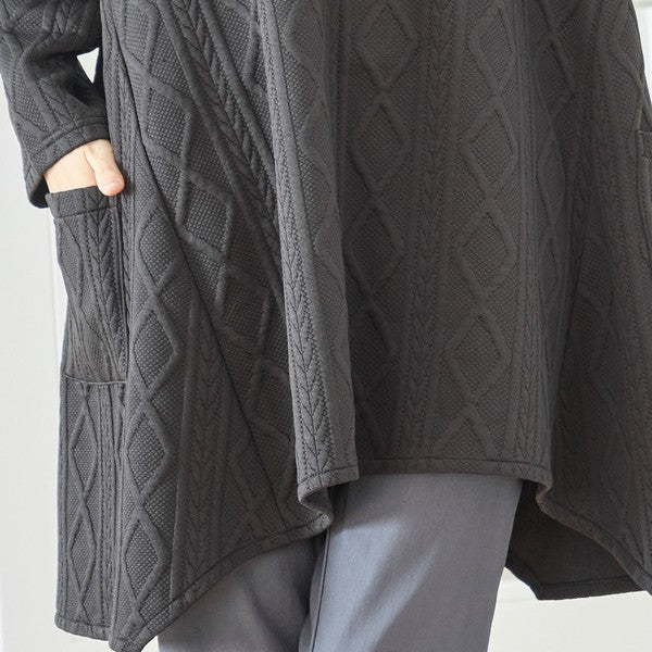 【L〜LL】立体ジャガードタートルネックAラインチュニック｜ゆったり体型カバー・大人上品・TRUBE・N83-238