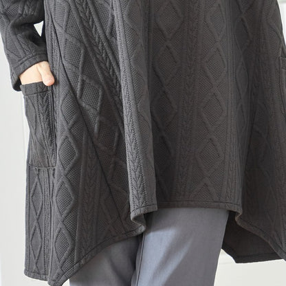 【L〜LL】立体ジャガードタートルネックAラインチュニック｜ゆったり体型カバー・大人上品・TRUBE・N83-238