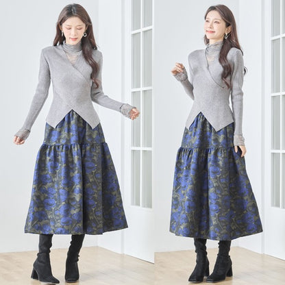 【M〜L】レースインナー付きアシメ重ねデザインニットトップス｜フェミニン×上品レイヤード・amie studio・N12-949