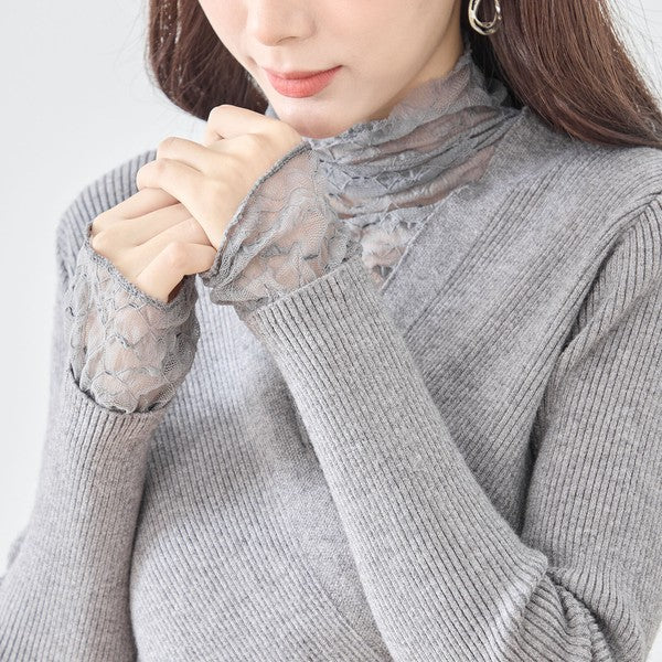 【M〜L】レースインナー付きアシメ重ねデザインニットトップス｜フェミニン×上品レイヤード・amie studio・N12-949