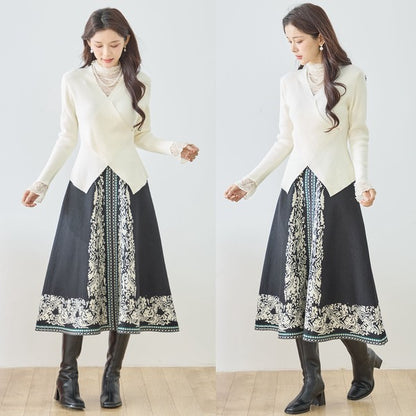 【M〜L】レースインナー付きアシメ重ねデザインニットトップス｜フェミニン×上品レイヤード・amie studio・N12-949