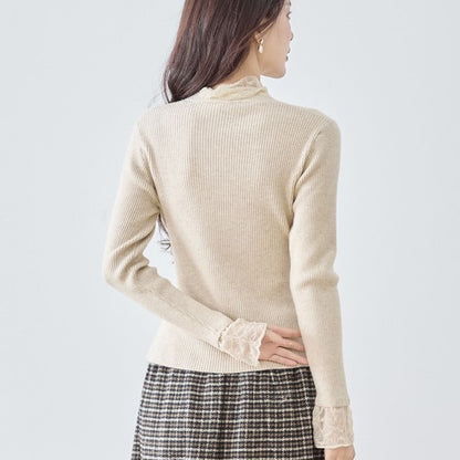 【M〜L】レースインナー付きアシメ重ねデザインニットトップス｜フェミニン×上品レイヤード・amie studio・N12-949