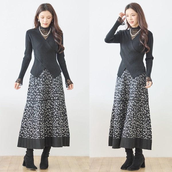 【M〜L】レースインナー付きアシメ重ねデザインニットトップス｜フェミニン×上品レイヤード・amie studio・N12-949