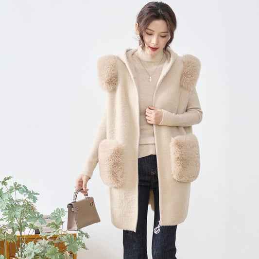 【M〜L】フード付きファーロングベスト｜TRUBE