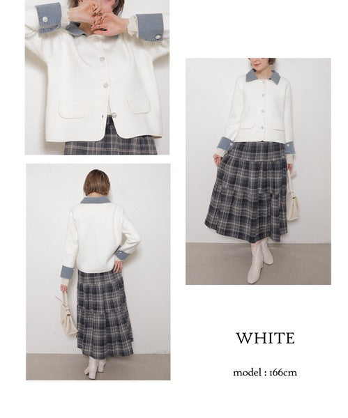 【M～L対応】アクリル混シャギー×デニム切替ジャケット｜羽織り・大人可愛い・軽アウター chouchou｜14100888