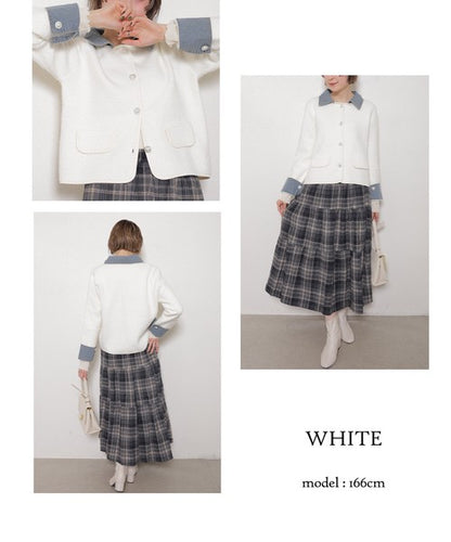 【M～L対応】アクリル混シャギー×デニム切替ジャケット｜羽織り・大人可愛い・軽アウター chouchou｜14100888