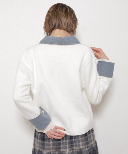 【M～L対応】アクリル混シャギー×デニム切替ジャケット｜羽織り・大人可愛い・軽アウター chouchou｜14100888