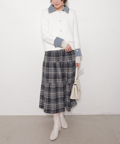 【M～L対応】アクリル混シャギー×デニム切替ジャケット｜羽織り・大人可愛い・軽アウター chouchou｜14100888