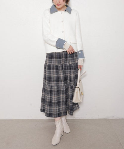 【M～L対応】アクリル混シャギー×デニム切替ジャケット｜羽織り・大人可愛い・軽アウター chouchou｜14100888