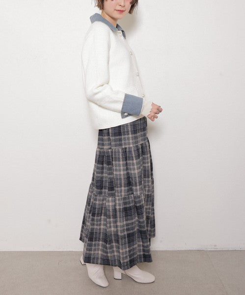 【M～L対応】アクリル混シャギー×デニム切替ジャケット｜羽織り・大人可愛い・軽アウター chouchou｜14100888