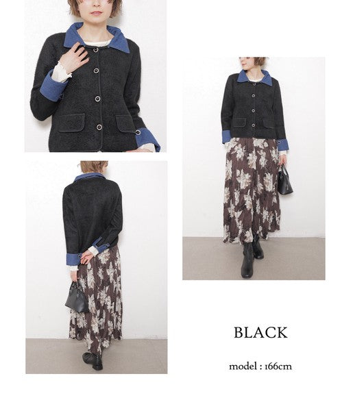 【M～L対応】アクリル混シャギー×デニム切替ジャケット｜羽織り・大人可愛い・軽アウター chouchou｜14100888