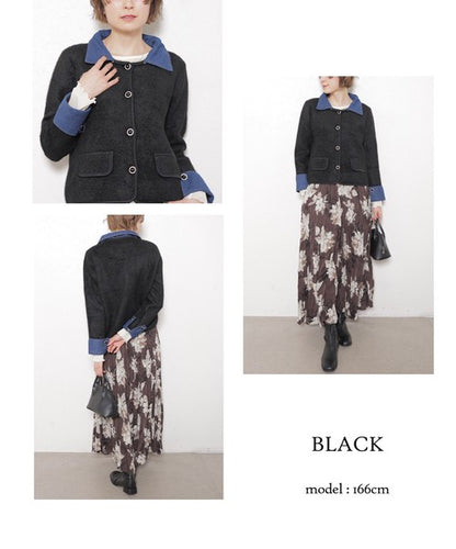 【M～L対応】アクリル混シャギー×デニム切替ジャケット｜羽織り・大人可愛い・軽アウター chouchou｜14100888