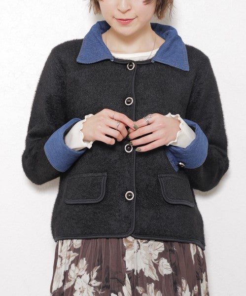 【M～L対応】アクリル混シャギー×デニム切替ジャケット｜羽織り・大人可愛い・軽アウター chouchou｜14100888