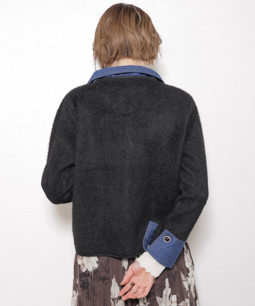 【M～L対応】アクリル混シャギー×デニム切替ジャケット｜羽織り・大人可愛い・軽アウター chouchou｜14100888