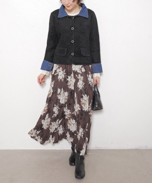 【M～L対応】アクリル混シャギー×デニム切替ジャケット｜羽織り・大人可愛い・軽アウター chouchou｜14100888