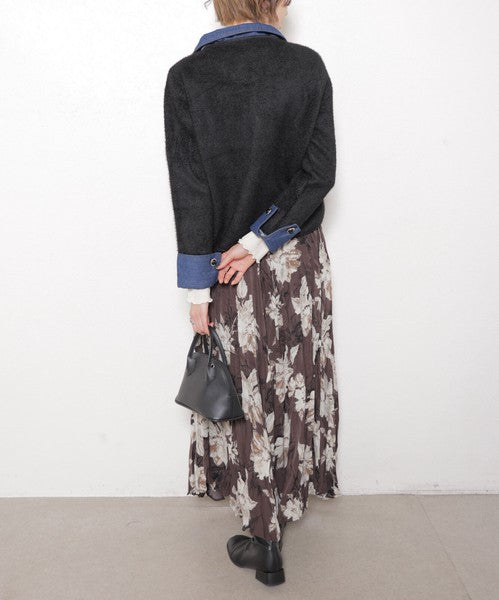 【M～L対応】アクリル混シャギー×デニム切替ジャケット｜羽織り・大人可愛い・軽アウター chouchou｜14100888