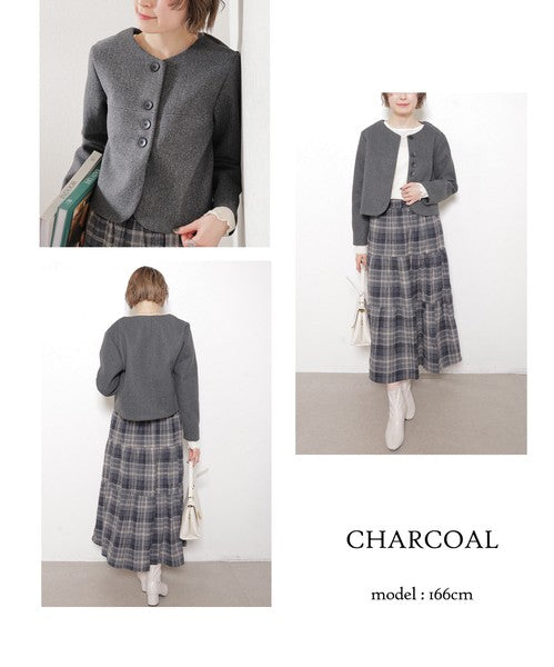 【フリー】Vネックノーカラージャケット 着用イメージ