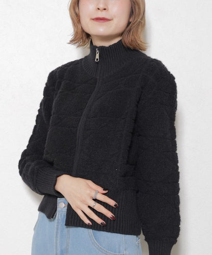 【M〜L】あったかジャガードニットブルゾン｜ダブルジップ・立ち襟｜軽くて暖かい秋冬アウター｜ジャガード柄｜長袖トップス｜14105044