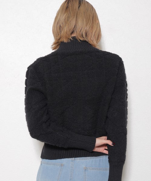 【M〜L】あったかジャガードニットブルゾン｜ダブルジップ・立ち襟｜軽くて暖かい秋冬アウター｜ジャガード柄｜長袖トップス｜14105044